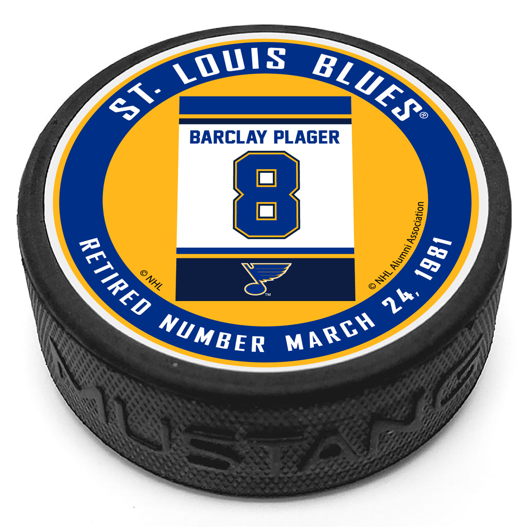 ST. LOUIS BLUES MUSTANG PRODUCTS RAFTER BARCLAY PLAGER 8 PUCK Puck Mustang Products   