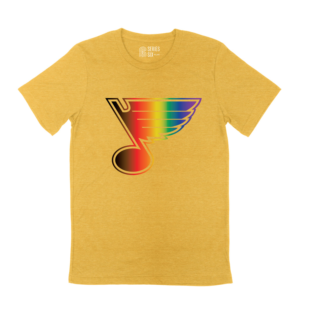 Blues Ombre Note Short Sleeve T-Shirt  Series Six S Yellow 