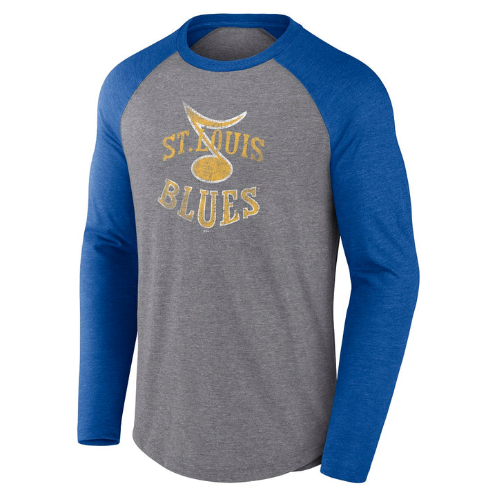 ST. LOUIS BLUES FANATICS REVERSE RETRO RAGLAN TEE - ROYAL GREY