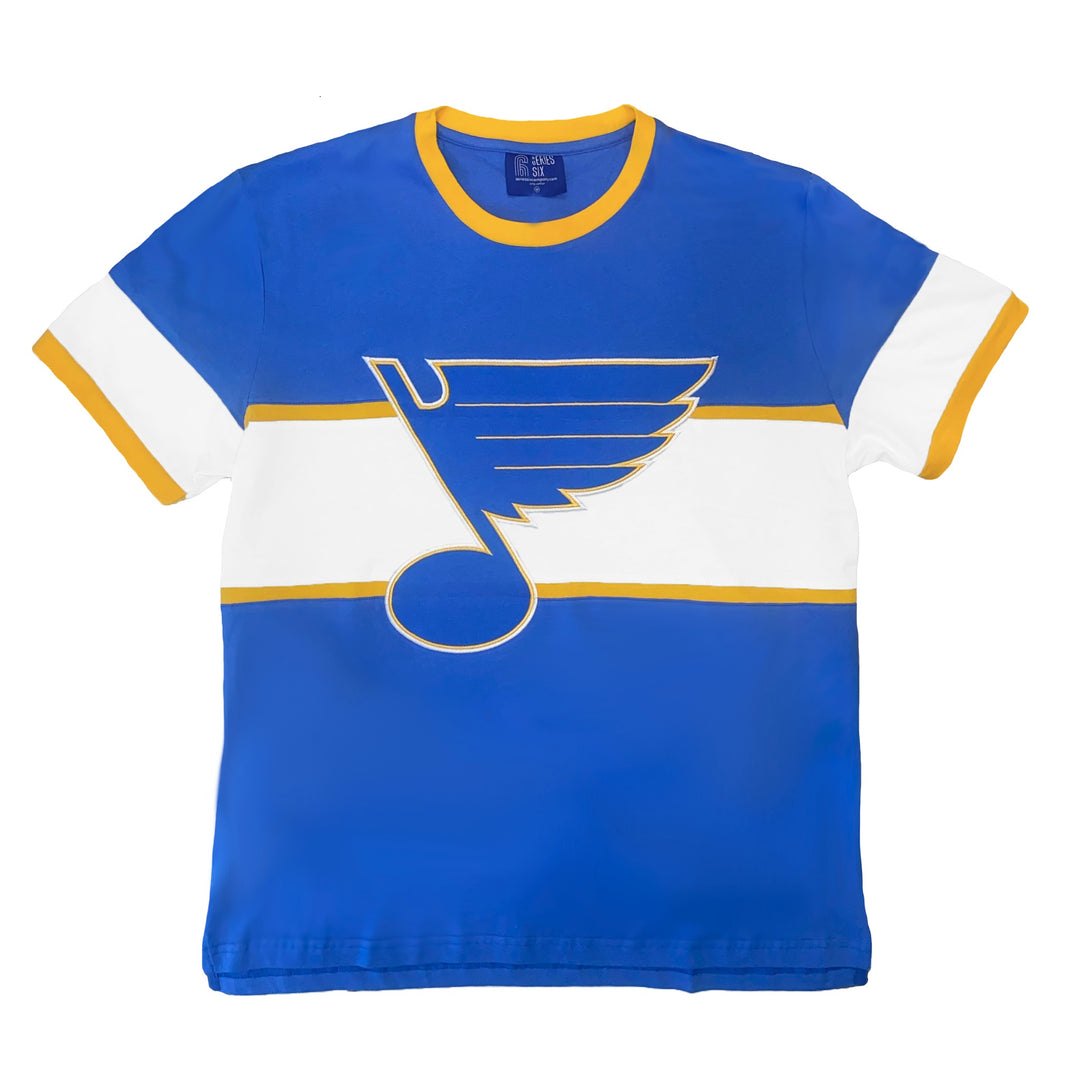 ST. LOUIS BLUES SERIES SIX OZZY STRIPED SHORT SLEEVE TEE - AIR FORCE BLUE / WHITE
