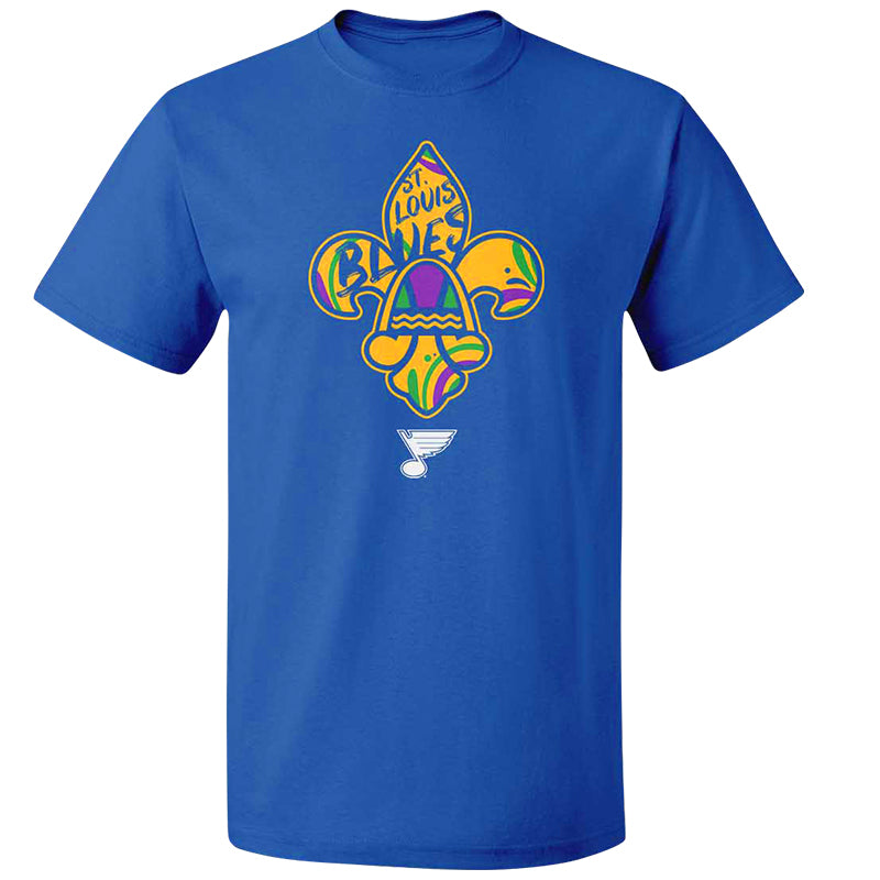 ST. LOUIS BLUES MARDI GRAS ARCH TEE SHIRT - ROYAL