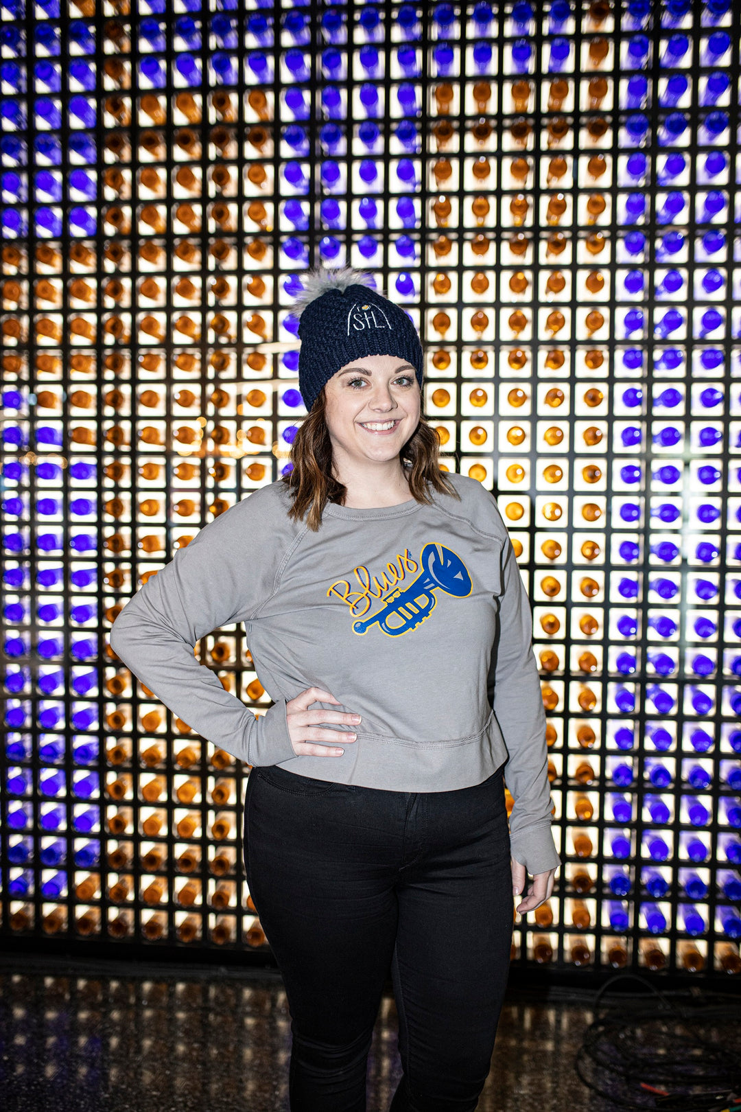 ST. LOUIS BLUES EMILY STAHL TRUMPET SCRIPTY CREW - GREY  Lusso   