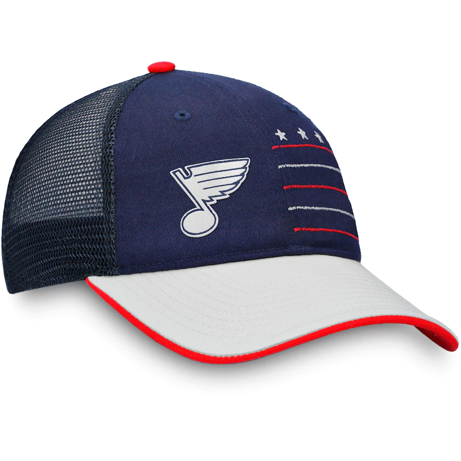 Fanatics Branded St. Louis Blues Waving Flag Trucker Snapback Hat Hat Fanatics   