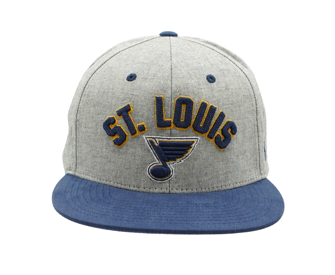 ST. LOUIS BLUES ZEPHYR HIGHCUT ARCH FLAT SNAPBACK HAT- GREY NAVY Hat Zephyr   