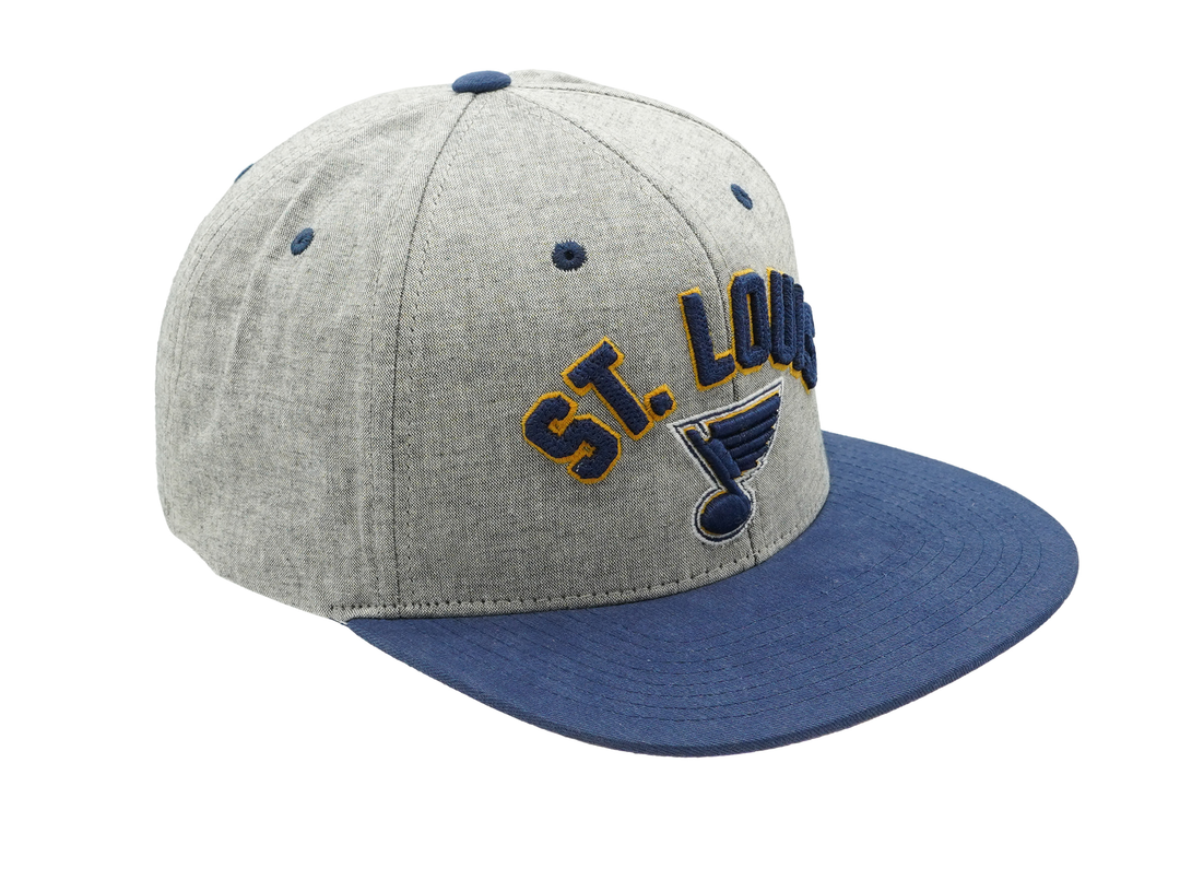 ST. LOUIS BLUES ZEPHYR HIGHCUT ARCH FLAT SNAPBACK HAT GREY NAVY