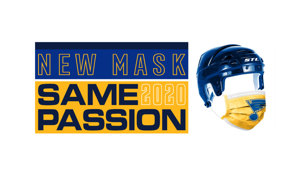ST. LOUIS BLUES NEW MASK. SAME PASSION TEE - ROYAL T-shirt Walk On Apparel S Royal 