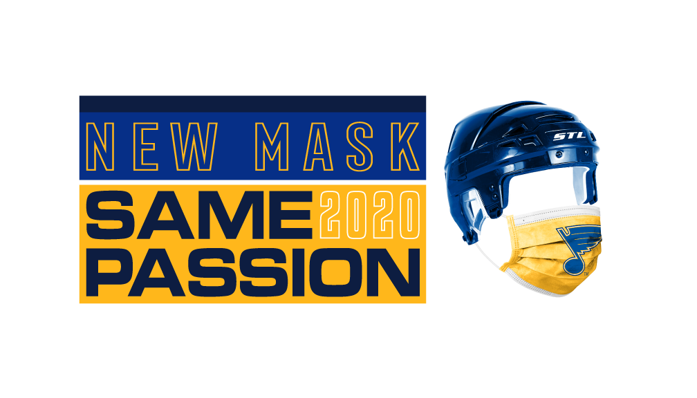 ST. LOUIS BLUES NEW MASK. SAME PASSION TEE - ROYAL T-shirt Walk On Apparel S Royal 