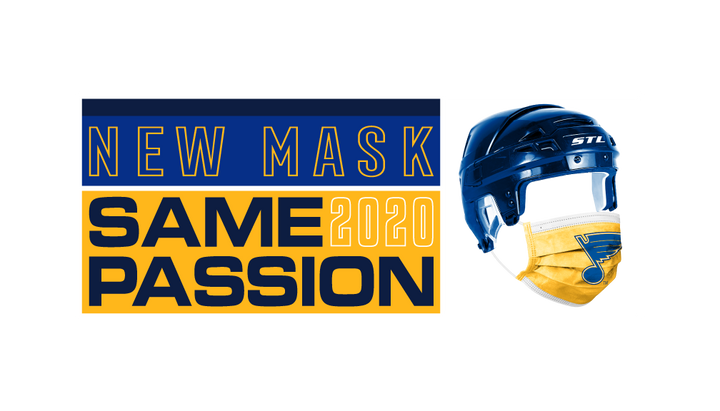 ST. LOUIS BLUES NEW MASK. SAME PASSION TEE - ROYAL T-shirt Walk On Apparel S Royal 
