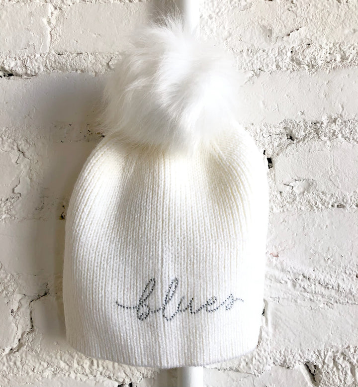 Women’s Blues Rhinestone Script Beanie
