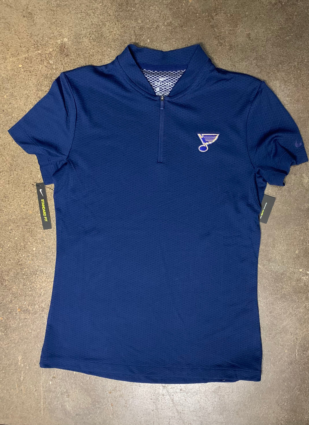 ST. LOUIS BLUES NIKE WOMENS BLADE ZIP POLO - NAVY