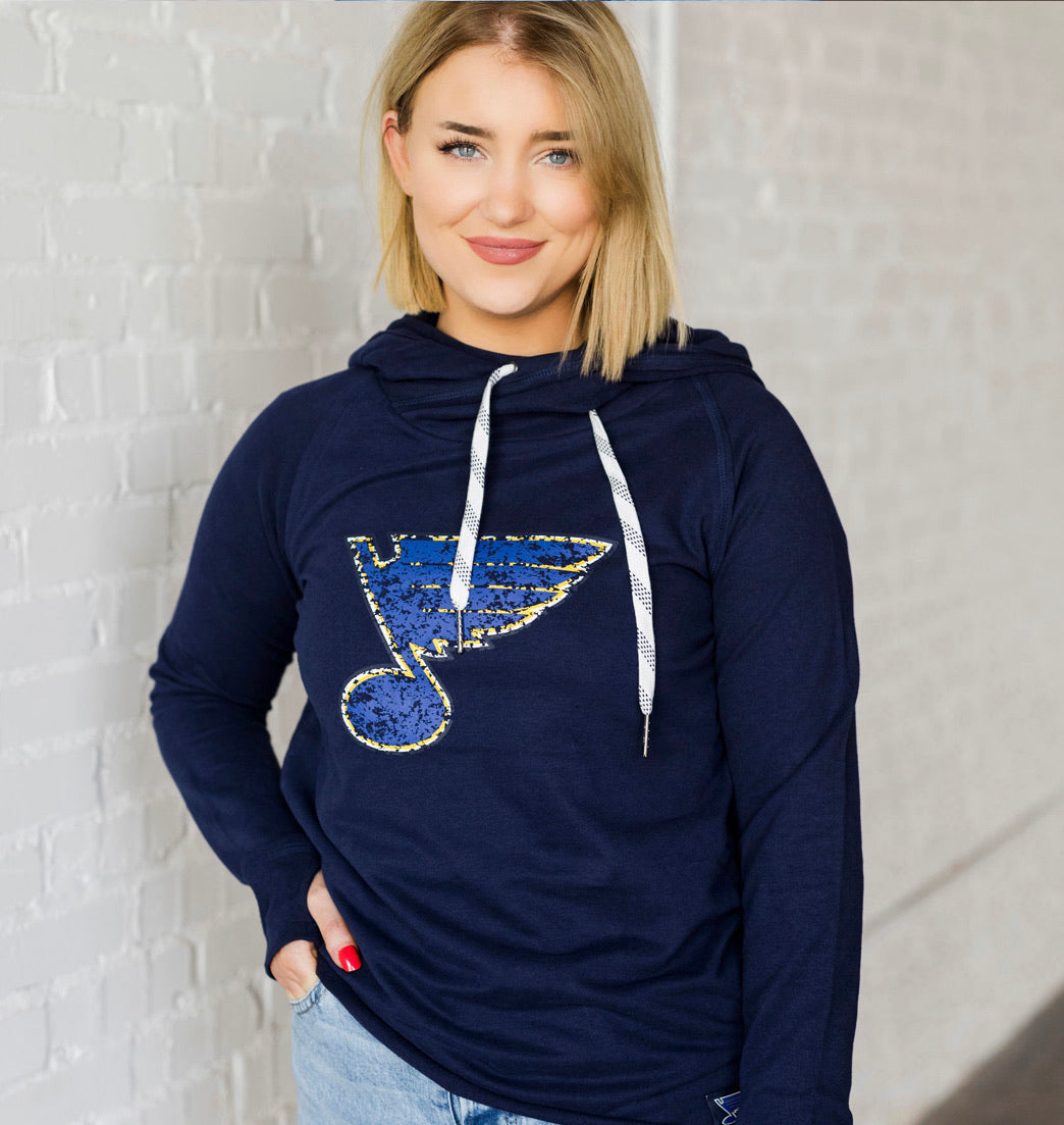 Ladies Crossover Blue Note Hoodie- Navy Outerwear STL Authentics XS Navy 