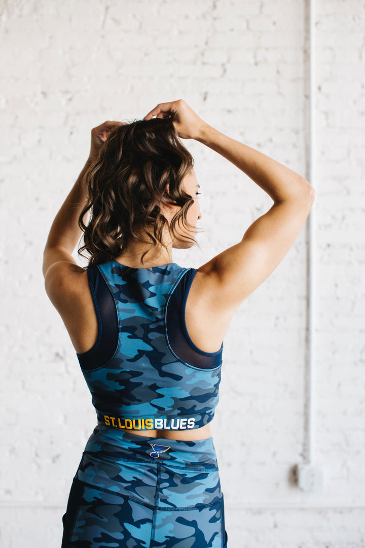 ST. LOUIS BLUES LUSSO STYLE SPORTS BRA - NAVY CAMO Womens Lusso   