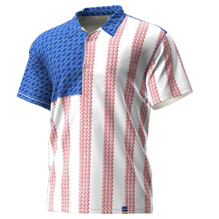 ST. LOUIS BLUES LUSSO STYLE FLAG CAMP SHIRT Mens Lusso XS Red/White/Blue 