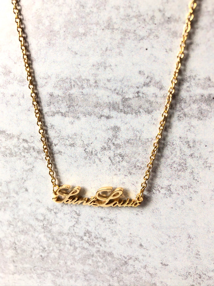 Lusso Gold Plated Saint Louis Script Necklace Accessories Lusso   