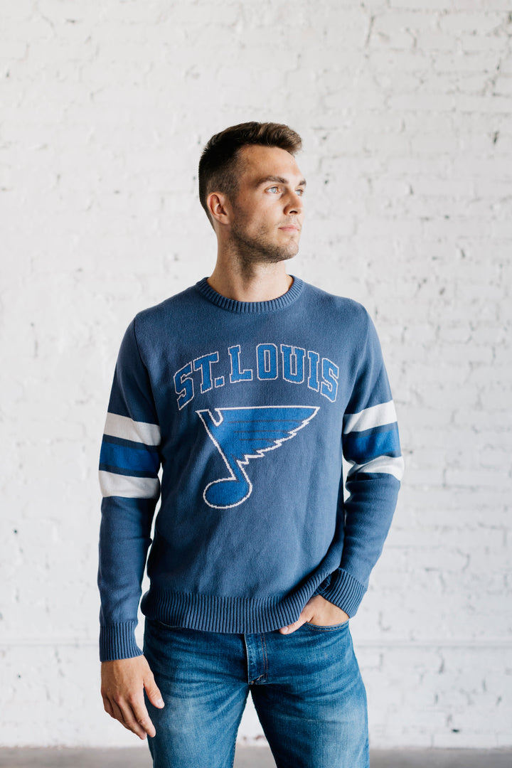 ST. LOUIS BLUES LUSSO STYLE EVERYBODY CREW SWEATER - NAVY Outerwear Lusso   