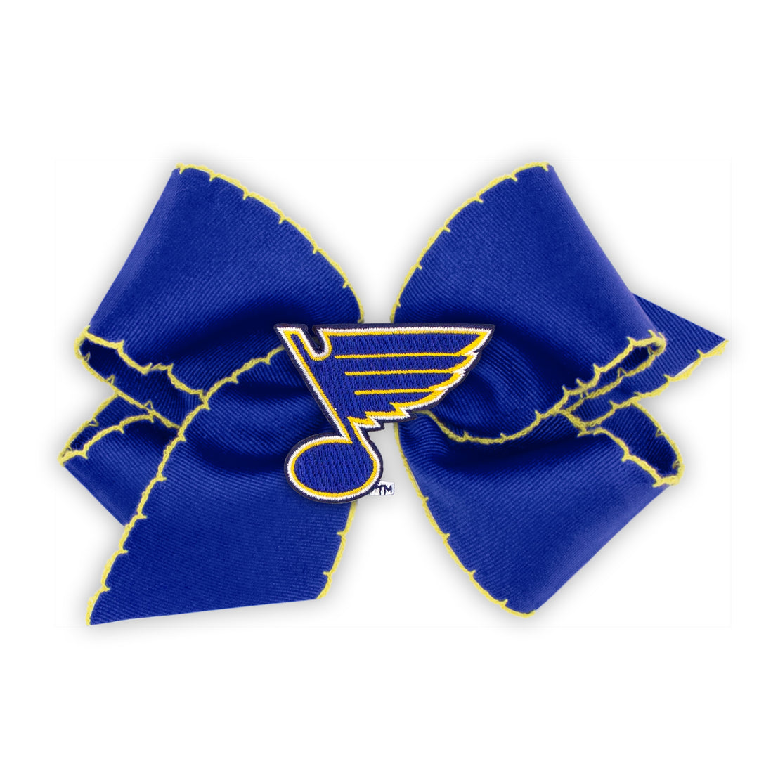 St. Louis Blues Wee Ones King Stitched Edge Grosgrain Bow with Authentic Blue Note Patch - STL Authentics