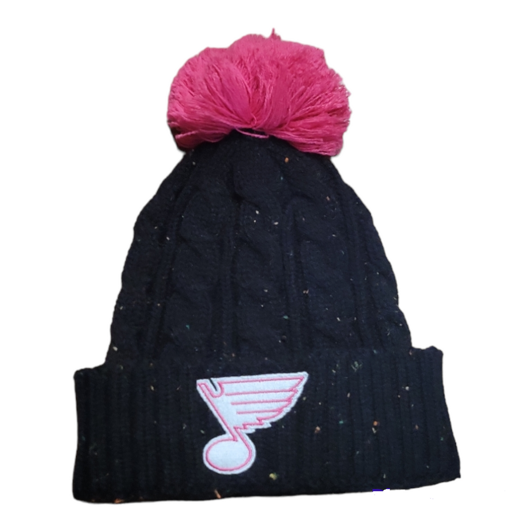ST. LOUIS BLUES YOUTH TONAL BLACK KNIT HAT WITH PINK POM